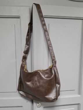 Brown Shoulder Bag with Gold Hardware